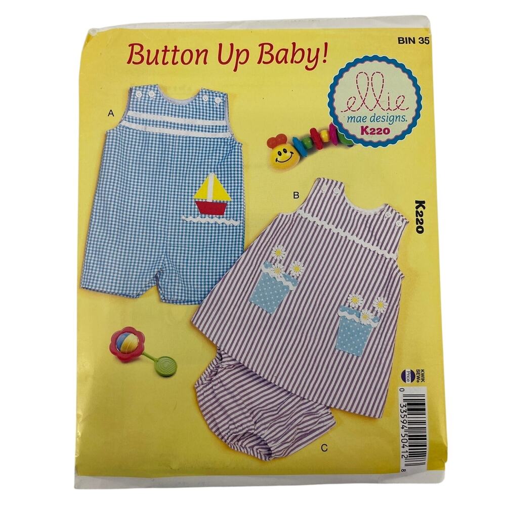 Ellie Mae Designs Sewing Pattern K220 Baby Overalls Dress Panty NB-24 mos UNCUT